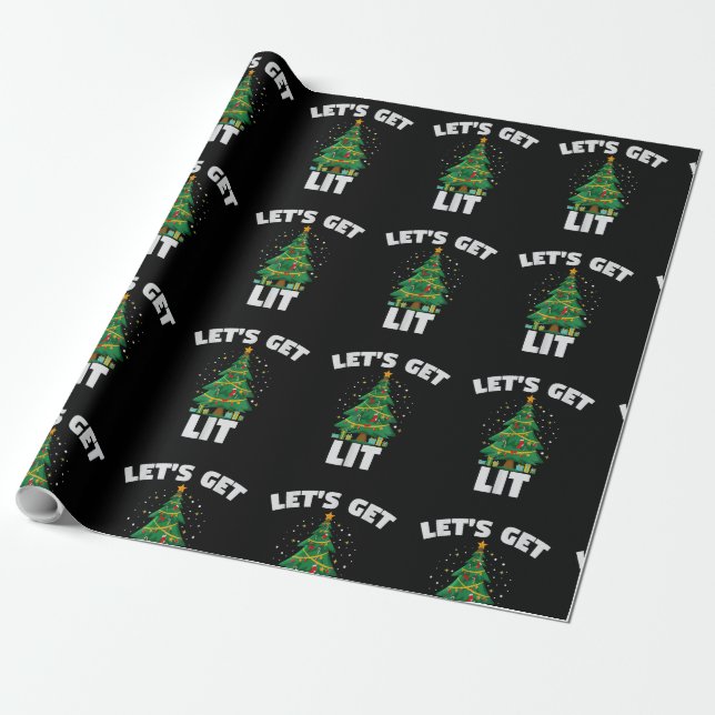 Let's Get Lit Funny Christmas Tree Lights For Fami Wrapping Paper (Unrolled)