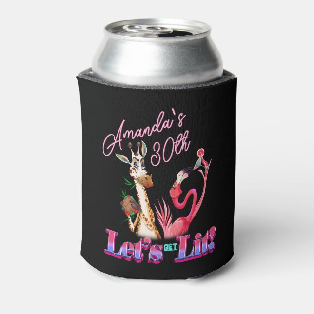 Lets Get Lit Funny Cocktail Neon Birthday Adult  Can Cooler (Can Back)