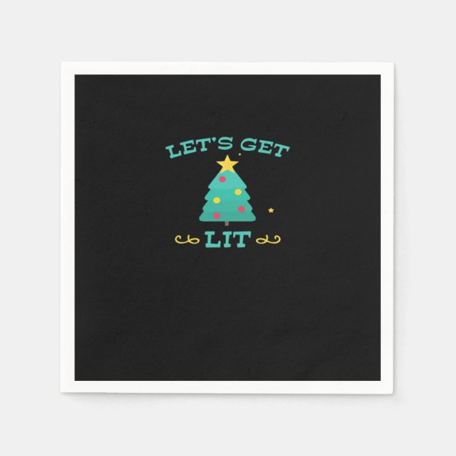 Let's Get Lit Funny Drunk Drinking Christmas Tree  Napkins (Front)