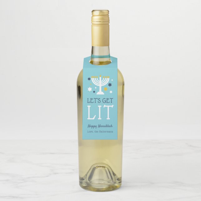 Let's Get Lit | Funny Hanukkah Bottle Hanger Tag (On Bottle)