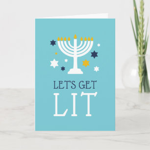 Let's Get Lit Funny Hanukkah Greeting Card