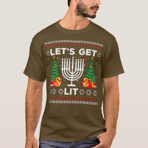 Let's Get Lit Funny Hanukkah Menorah Jewish Holida T-Shirt
