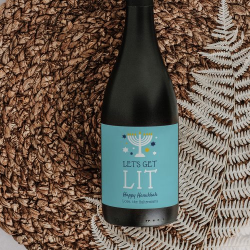 Lets Get Lit  Funny Hanukkah Wine Label