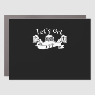 Let's Get Lit Funny Santa Beer Drinking Christmas Car Magnet