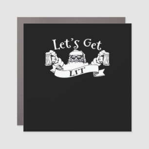 Let's Get Lit Funny Santa Beer Drinking Christmas Car Magnet