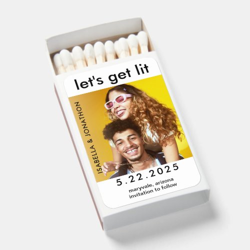 Lets Get Lit Funny Save the Date Photo Matchboxes