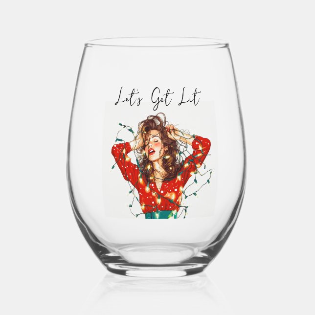 Let's Get Lit Funny Wine Glass (Front)