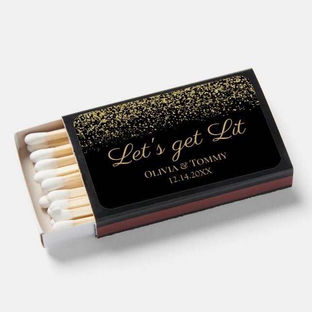 Let's get Lit Glitter and black matchboxes wedding (Front Open)
