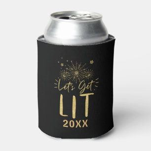 Let's Get Lit Gold Typography New Year's Eve Party Can Cooler