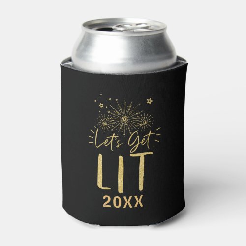 Lets Get Lit Gold Typography New Years Eve Party Can Cooler
