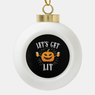 Let's Get Lit Halloween Beer Drinker Ceramic Ball Christmas Ornament