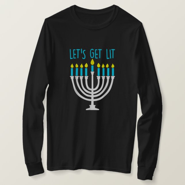 Let's Get Lit Hanukkah Chanukah Pajamas Boys Girls T-Shirt (Design Front)