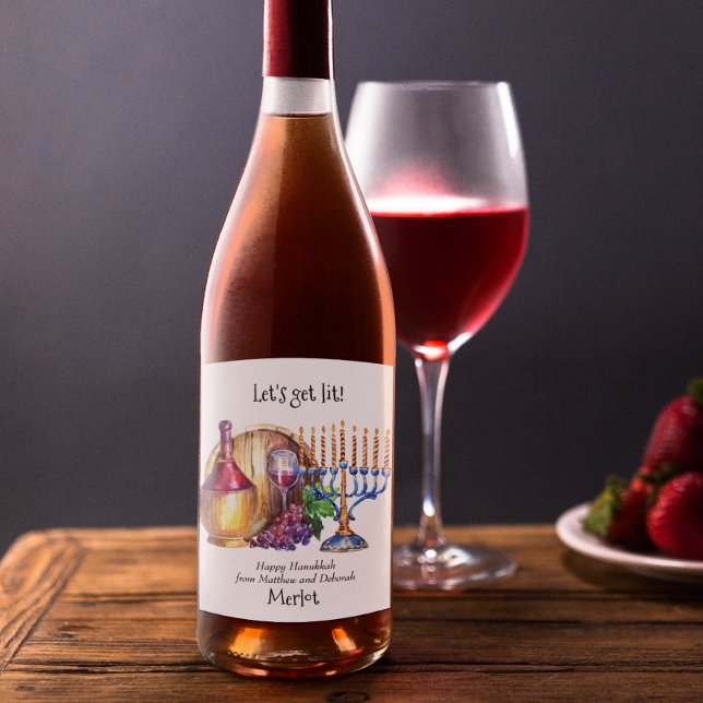 Let's Get Lit Hanukkah Funny Gift Wine Wine Label (Creator Uploaded)