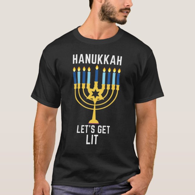Let's Get Lit Hanukkah Jew Hanukkah Pajamas Chanuk T-Shirt (Front)