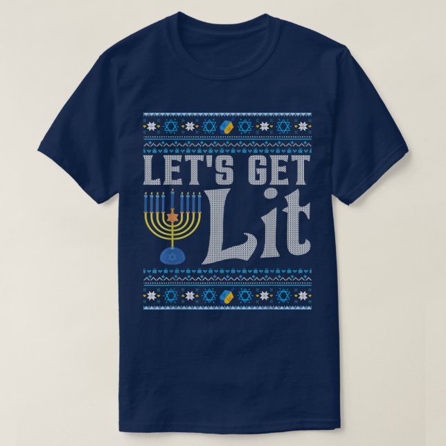 Let's Get Lit Hanukkah Jew Menorah Jewish Chanukka T-Shirt (Design Front)