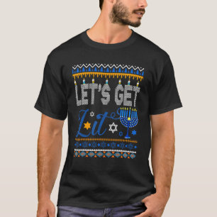 Let's Get Lit Hanukkah Menorah Costume Jewish Fami T-Shirt