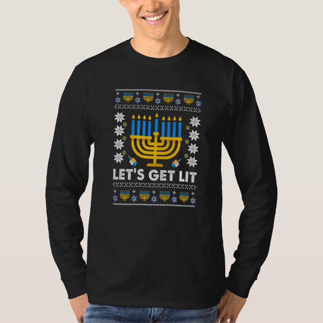 Let's Get Lit Hanukkah Pajama  For Boys & Girls T-Shirt (Front)