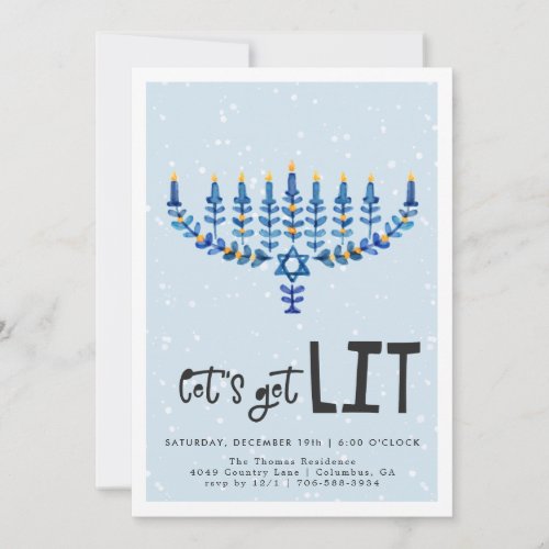 Lets Get Lit  Hanukkah Party Invitation