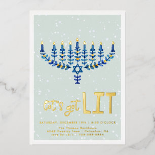 Let's Get Lit   Hanukkah Party Invitation Foil Invitation