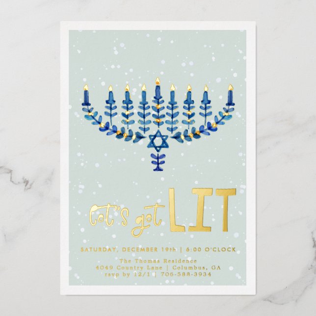 Let's Get Lit | Hanukkah Party Invitation Foil Invitation (Front)