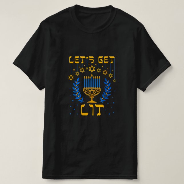 Let's Get Lit Hanukkah Shirt Jew Menorah Jewish Ch (Design Front)