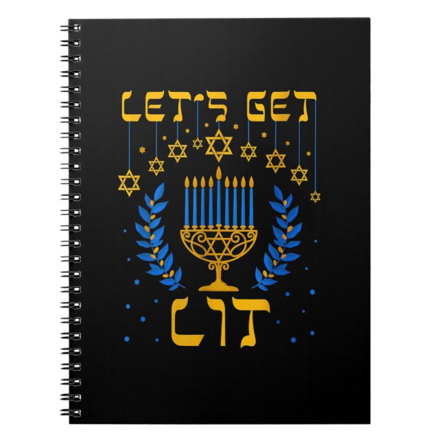 Let's Get Lit Hanukkah Shirt Jew Menorah Jewish Ch Notebook (Front)
