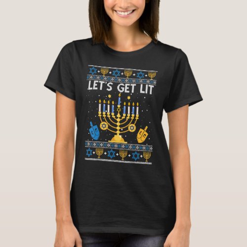 Lets Get Lit Hanukkah Ugly Jew Menorah Jewish Cha T_Shirt