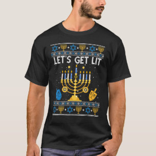 Let's Get Lit Hanukkah Ugly Jew Menorah Jewish Cha T-Shirt