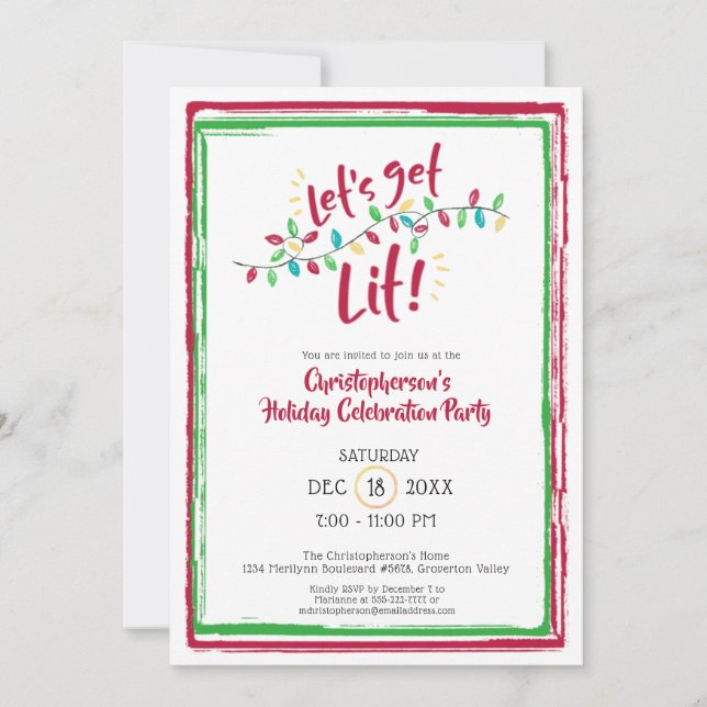 LET'S GET LIT | Holiday Lights | Holiday Party Invitation (Front)