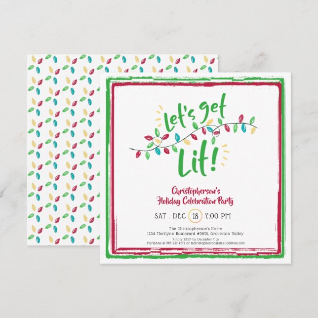 LET'S GET LIT | Holiday Lights | Holiday Party Invitation (Front/Back)