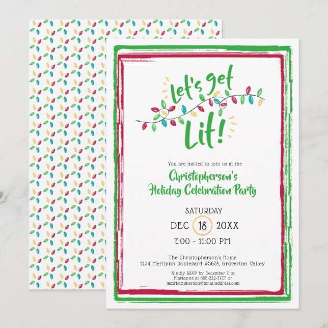 LET'S GET LIT | Holiday Lights | Holiday Party Invitation (Front/Back)