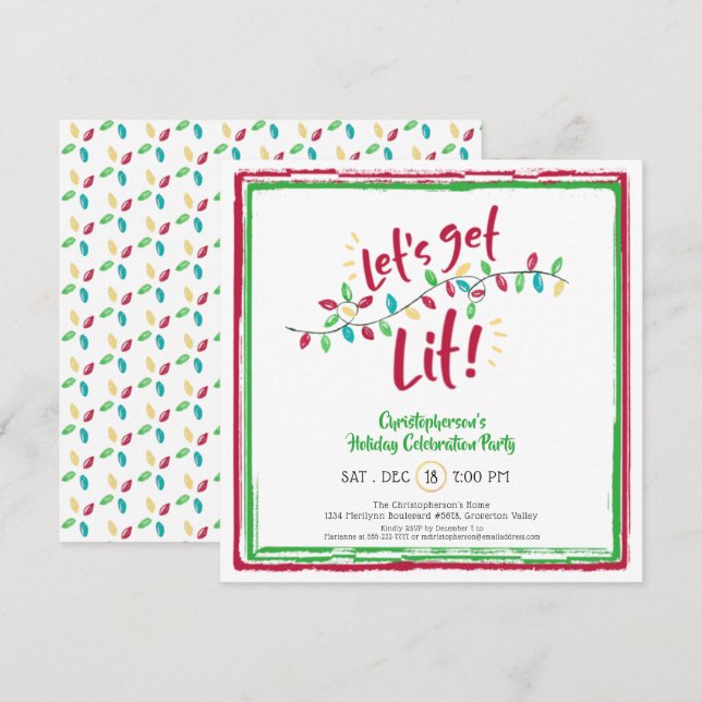 LET'S GET LIT | Holiday Lights | Holiday Party Invitation (Front/Back)