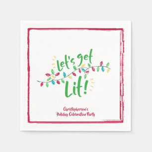 LET'S GET LIT Holiday Lights Red Border Napkins
