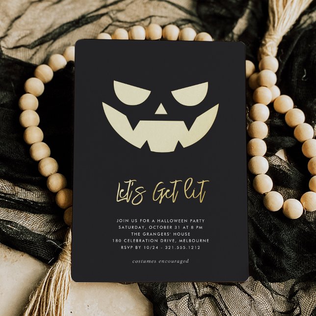 Let's Get Lit | Jack O'Lantern Halloween Party Foil Invitation (Creator Uploaded)