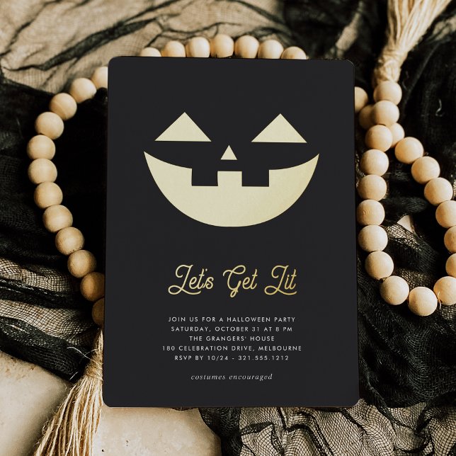 Let's Get Lit | Jack O'Lantern Halloween Party Foil Invitation (Creator Uploaded)