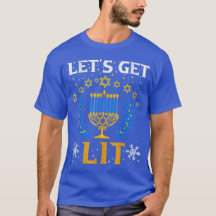 Let's Get Lit Jewish Humor Funny Hanukkah Tee
