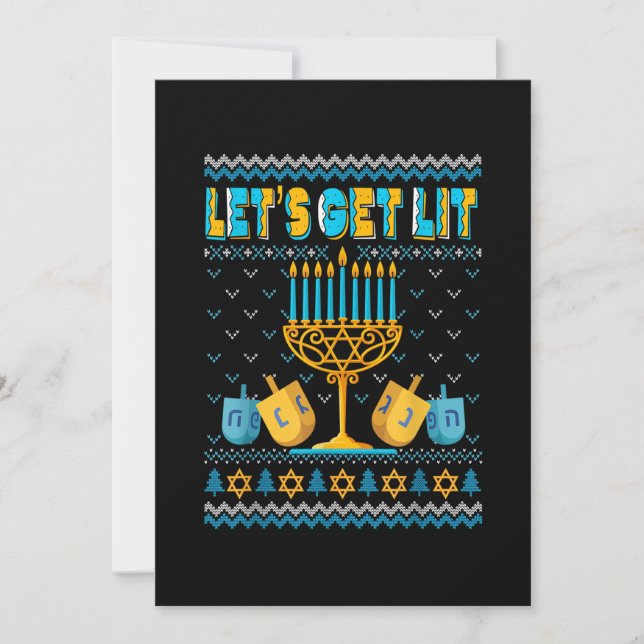 Lets Get Lit Menorah Hanukkah Funny Christmas Ugly Save The Date (Front)