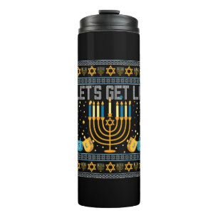 Lets Get Lit Menorah Jewish Pun Ugly Hanukkah Chan Thermal Tumbler