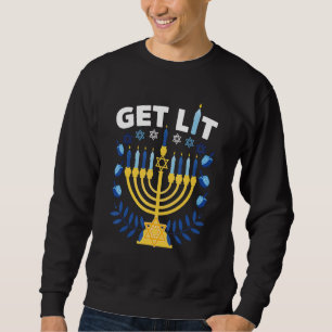 lets get lit menorah ugly hanukkah chanukkah chri sweatshirt