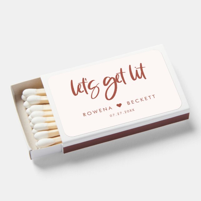 Let's get lit Modern elegant snow pink wedding Matchboxes (Front Open)