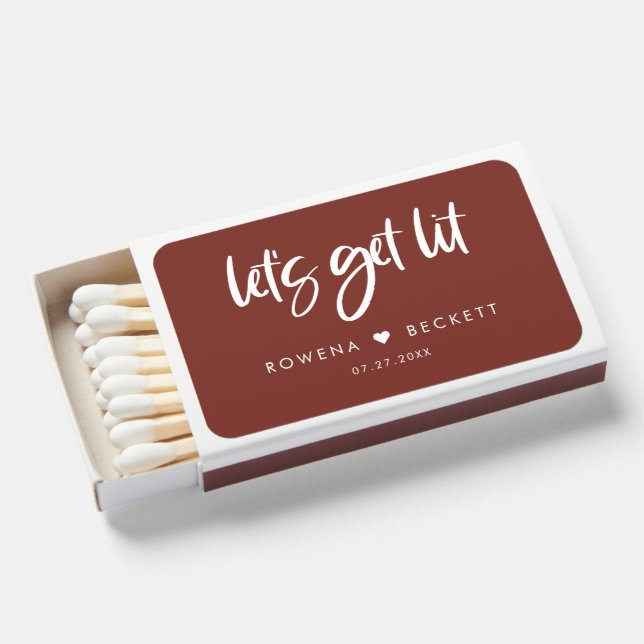 Let's get lit Modern elegant terracotta wedding Matchboxes (Front Open)