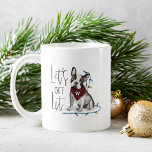 Let's Get Lit Naughty Dog Watercolor Bulldog Coffee Mug<br><div class="desc">Cute and adorable Woofy Christmas Let's Get Lit mug featuring our hand-painted watercolor mischievous naughty french bulldog all tangled up in Christmas lights. The french bulldog is wearing a cute little red buffalo plaid monogram handkerchief. This Christmas holiday mug is perfect for animal lovers. All illustrations are hand-drawn original artwork...</div>