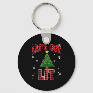 Let's Get Lit Red Buffalo Plaid Christmas Pajama D Keychain