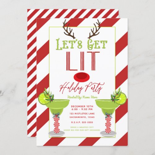 Lets Get Lit Reindeer Holiday Cocktail Party Invitation