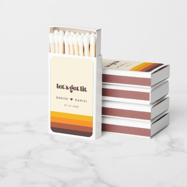 Let's get lit Retro 60s vintage colors wedding Matchboxes (Stacked)