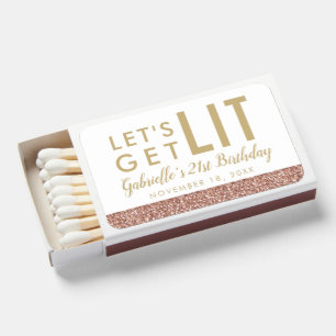 Let's Get Lit Rose Gold Custom Birthday Favor Matchboxes