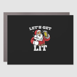 Let's Get Lit Santa Drinking Beer Christmas Car Magnet