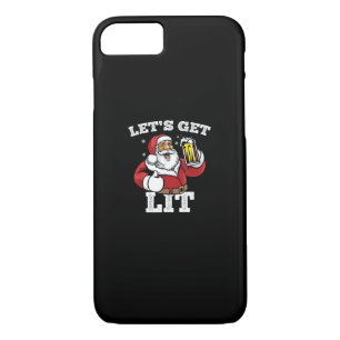 Let's Get Lit Santa Drinking Beer Christmas iPhone 8/7 Case