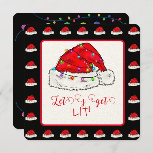 Lets Get Lit Santa Hat Strings of Lights Card