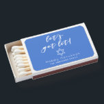 Let's get lit! Star of David - Happy Hanukkah Matchboxes<br><div class="desc">NewParkLane - Fun Hanukkah Matchboxes,  with a blue chevron patterned Star of David and funny quote 'Let's get lit!' in script typography. 
Add your family name for a personalized design.

Check out this collection for matching items!</div>